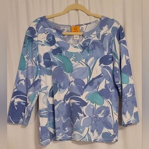 Ruby Rd. Blue and Teal Floral Long Sleeve Top